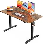 BilySen Electric Standing Desk, Height Adjustable Sit Stand Desk with Hooks for Home Office, Metal Frame Stand up Desk with Powerful Motor, Ergonomic Computer Desk for Home Office 120×60CM(Brown)