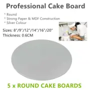 5x Round Silver Cake Boards Small Medium Large Sizes Baking MDF Paper Cardboard