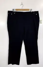 ANNE KLEIN Women's Pants Size 18 Solid Black Bootleg Stretch Gold Logo NWT