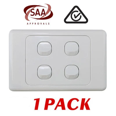 1 x 4 Gang Quad Wall Switch - 2 Way Switching - Electrical Light Switch - SAA