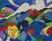 Needlepoint Handpainted Purple Palm Flight 11x14