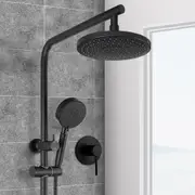 ACA WELS 8'' Shower Head Set Sliding Rail 5-Mode Handheld Spray with Mixer Round Black