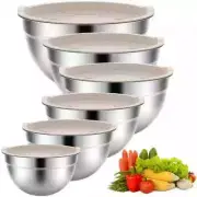 6 PCS Mixing Bowls with Lids, Metal Nesting Storage Bowls for Kitchen