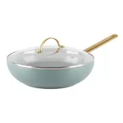 GreenPan Padova Wok with Lid Smokey Sky Blue 28cm