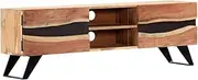TV Table Stand Storage Cabinet, 140cm Length Entertainment Unit, Wood Entertainment Unit TV Stand Cabinet with 2 Compartments and 2 Doors, for Living Room Bedroom, Solid Acacia Wood