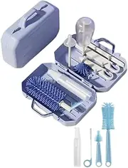 ZAFF New Travel Bottle Cleaner Kit with Baby Bottle Brush Set Stand, Blue, Nylon Bristles