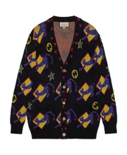 Gucci Patterned Intarsia Knit Buttoned Cardigan XL black