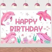 Cheereveal 5x3ft Pink Dolphin Backdrop, Watercolor Ocean Animal Dolphin Theme Background, Marine Birthday Baby Shower Party Banner Photo Booth Props