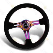 350MM BLACK SUEDE RED STITCH NEO CHROME SPOKE NRG RST-018S-MCBS STEERING WHEEL