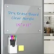 RR RAXMIN Acrylic Note Board Refrigerator Dry Erase Board Magnetic Clear 15-''x11'' Includes 4 Dry Erase Markers, White