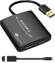 USB 3.0 to Dual HDMI Adapter - 4K+4K 60Hz Ultra HD - Built-in DisplayLink DL6950 Chip - Extend Screen to Multiple Monitor TV Compatible with Windows,Mac OS,Android,Chrome OS,Ubuntu(HDMI+HDMI)