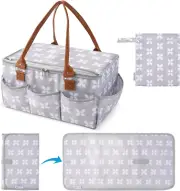 Extra Large Diaper Caddy with Zip-Top Cover with Changing Mat and Waterproof Wet