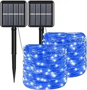 YAOZHOU Solar Christmas String Lights Blue Outdoor Waterproof 100 LED（2 Pack） 8 Modes Copper String Lights Fairy Lights for Valentine's Day Garden, Patio, Fence, Balcony, Outdoors(Blue 2pcs