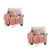 SOGA 2X Pink Knitted Throw Blanket with Tassel Fringe