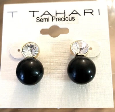 Tahari Black Semi Precious Balls Post Earrings