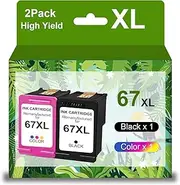 67XL Ink Cartridge Black and Color Combo Pack Replacement for HP Ink 67 67XL for 2700 2722e 2723e 2755e 2800e 2820e 4100e 4155e 6034e 6400 6055 6420e 6052 6455e 6458 6475 Printer(1 Black 1 Tri-Color)