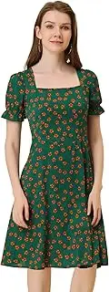 [Allegra K] Women's Floral Square Neck Midi Smocked A-line Dress