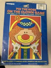 VINTAGE 1989 PIN THE Nose ON THE Clown PARTY FAVOR GAME - NEW