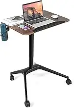 Giantex Mobile Height Adjustable Standing Desk, Stand Workstation w/Anti-Fall Baffle, Tilting Desktop, Cup Holder, Portable Stand Up Desk, Pneumatic Rolling Laptop Podium Lectern for Home & Office