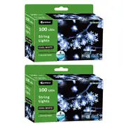 2x Sansai 100 LED Electric Snowflake Decor/Christmas String Lights Cool White
