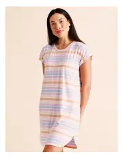 [Soho] Everyday PVE Short Sleeve Nightie in Pink Multi Stripe Print