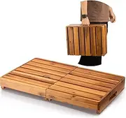 [HOLANA] 25in One Foldable Step Stool for Elderly - Acacia Wood High Riser Step Stool for Adults Kid - Wooden Mobility Stepping Stools 400 Lbs Load Capacity for Bathroom Aid Handicap, Bed,Kitchen,Garden