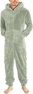 [Tigpoty] Fleece Jumpsuit Pajamas for Men One Piece Zip Up Pajamas Loose Fit Plus Size Jumpsuits Winter Soft Pajamas, Light Green, X-Large, Light Green, X-Large