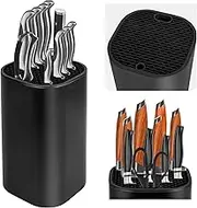 Modern Universal Knife Block With Bristles - Black Square Holder, Drawer Stand, Storage Organizer for Kitchen Knives