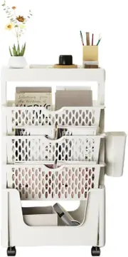 5 Tier Book Rack Storage Bookshelf with Wheels for Students and Home Organization