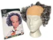 OLD MAN BALD HEAD WIG 100 Years Costume Clown Gray Curly Hair Larry 3 Stooges