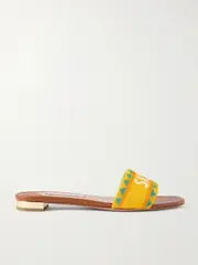 [Aquazzura] Aquazzura - Sicily Beaded Leather Slides - Tan - IT39 IT 39 Brown