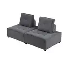 Foret 2pc Armless Seat Modular Extension Lounge Couch Velvet Sofa Dark Grey