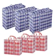 Set of 6 Large & Jumbo Plastic Checkered Laundry Bags with Zipper and Handles...