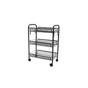 SOGA 3 Tier Black Steel Bee Mesh Kitchen Cart with Wheels
