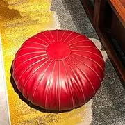Footstool Leather Ottoman Pouf,Genuine Cowhide Leather Moroccan Pouf Large Floor Cushion Handmade Bean Bag Living Room Decor(Color:B,Size:70x70cm(28x28inch))