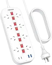 Power Board with Individual Switches, Power Strip with 8 Wide Outlets(2 USB A & 2 USB C), 350J Surge Protection Power Board, Powerboard 10A/2400W, 2M Extension Cord for Home, Office, Hotel