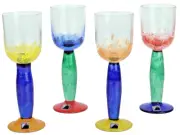 OPUS CRYSTAL Cordial Cocktail Glass Set/4 Multicolored Czech Republic NIB