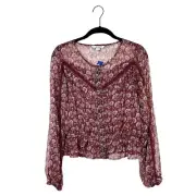 NWT American Eagle Outfitters Top Size XS Floral Burgundy Bell Sleeve Peasant