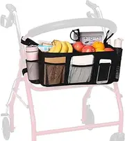 Upgraded Rollator Basket, Large Rollator Walker Accessories Bag with Multiple Pockets, Rollator Accessories for Seniors Walker Baskets for Rolling Folding Walker Easy to Use (Black)