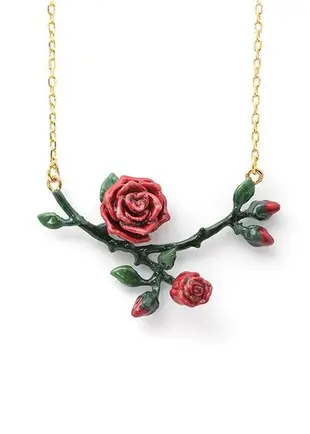 Flower Rose Necklace, Handmade Enamel Jewellery.