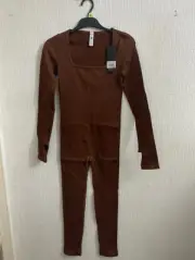 Mooslover Brown Seamless Ribbed Jumpsuit UK 10-12 M Long Sleeve No Padding