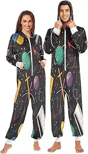 [ZZXXB] Funny Physics Onesie Pajamas for Adult Women Men Long Sleeves One Piece Onesies Hooded Sleepwear S - XL
