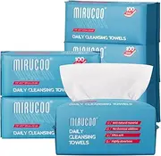 Mirucoo 100 Sheet Daily Cleansing Towels Ultra Soft Dry Wipes for Sensitive Skin Disposable Facial Washcloths 100% Organic Viscose Makeup Remover Tissues (Pack of 6)