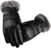 [ANDRESLAD] Creative PU Touch Screen Gloves for Men Thicken Warm Windproof Cold Sports Gloves for Cycling Driving Motorcycle Camping Black