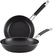 Anolon Smart Stack Hard Anodised Non Stick cookware 22/25cm Frying Pan Twin Pack, Skillet Pack, Pots and Pans, Induction Compatible, Dishwasher Safe, Oven Safe, Black