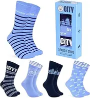 [MANCHESTER CITY] FC Mens Socks - Pack of 5 Crew Socks for Men Teenagers Soft Breathable Size 8-13 Man City Gifts for Him
