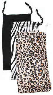 3 PCS SUNGLASSES EYEGLASSES POUCH CASE BAG BLACK LEOPARD ZEBRA
