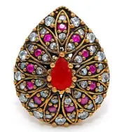Ottoman Empire Style 3CT Treated Ruby 925 Solid Sterling Silver Ring Sz 7 BT2