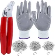 Hog Ring Pliers Set with 360 Pcs Galvanized Hog Rings, 3/8", 3/4", 1/2" Hog Ring