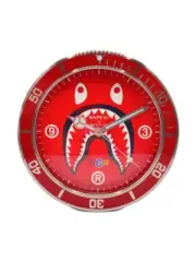 A BATHING APE Shark Paisley Pattern Wall Clock Analog RED from Japan silver